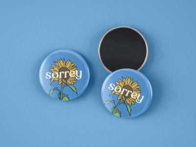 Blue magnet with Sunflower and Sorrey band name