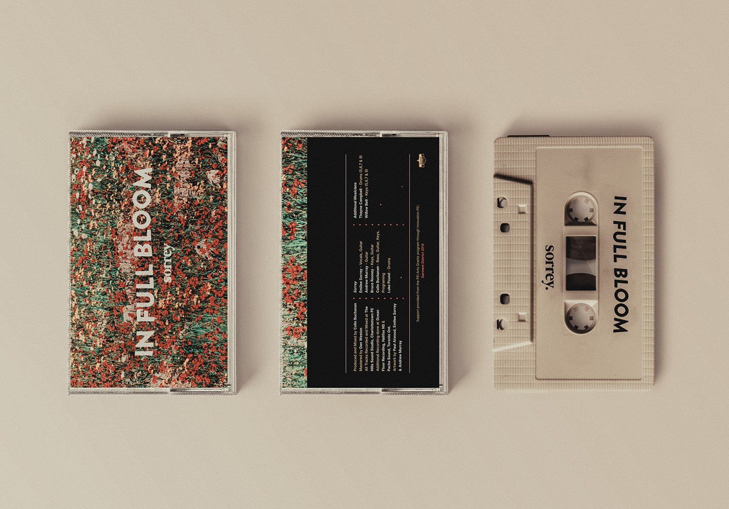 In Full Bloom - Sorrey cassette. Artwork layout and design by Paul Atwood.